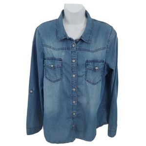Reitmans Jean Blouse, Denim Shirt- Button Up, Roll Up Sleeve